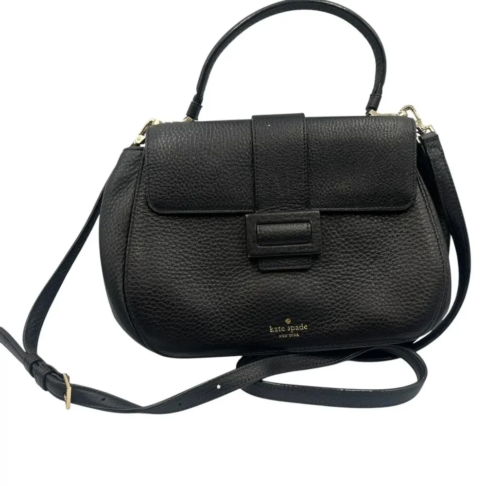 Kate Spade Satchel Crossbody Bag Carlyle Street Justina Pebbled Leather Black
